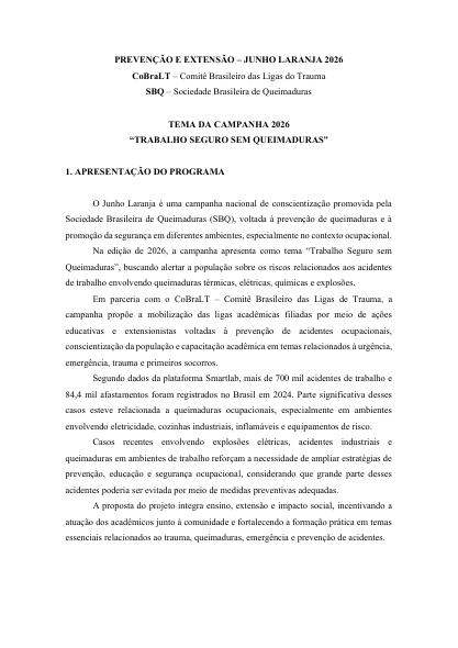 Capa do documento Prevenção e Extensão - Junho Laranja 2026
